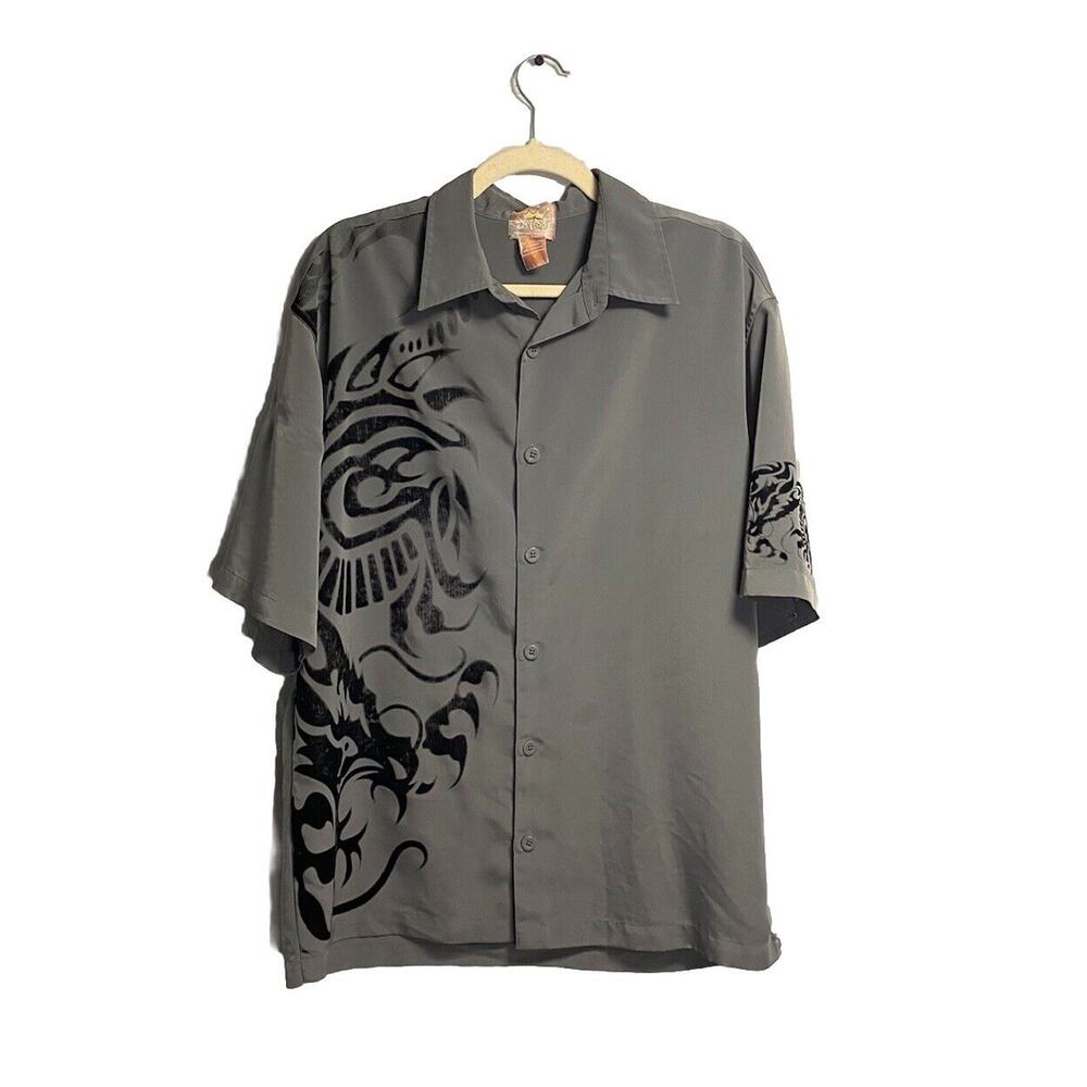 JNCO‎ Button Up Shirt Mens Medium Y2K Grunge Hip Hop Rap Gray RARE 90s Graphic